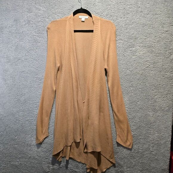 Coldwater Creek Caramel Brown Cardigan Open Front Sweater XL 18 Asymmetrical - Picture 4 of 6